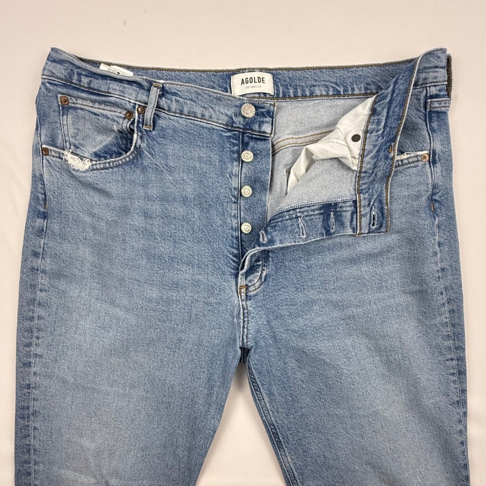 Agolde Riley Long Womens Jeans Size 33 Light Wash High Rise Straight Leg Blue - Picture 4 of 12